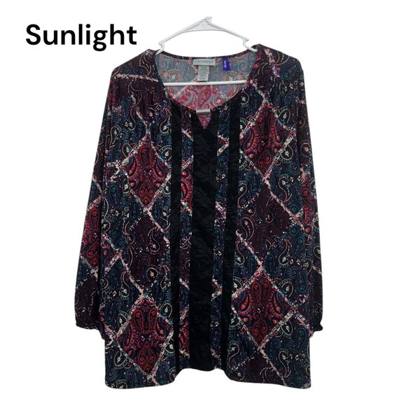 Catherines Womens Petite Paisley Print Blouse 14/16WP Black & Multicolor - Picture 1 of 14
